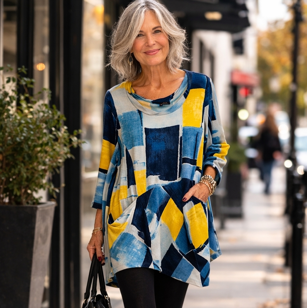 Habitat Blue and Yellow Abstract Print Tunic